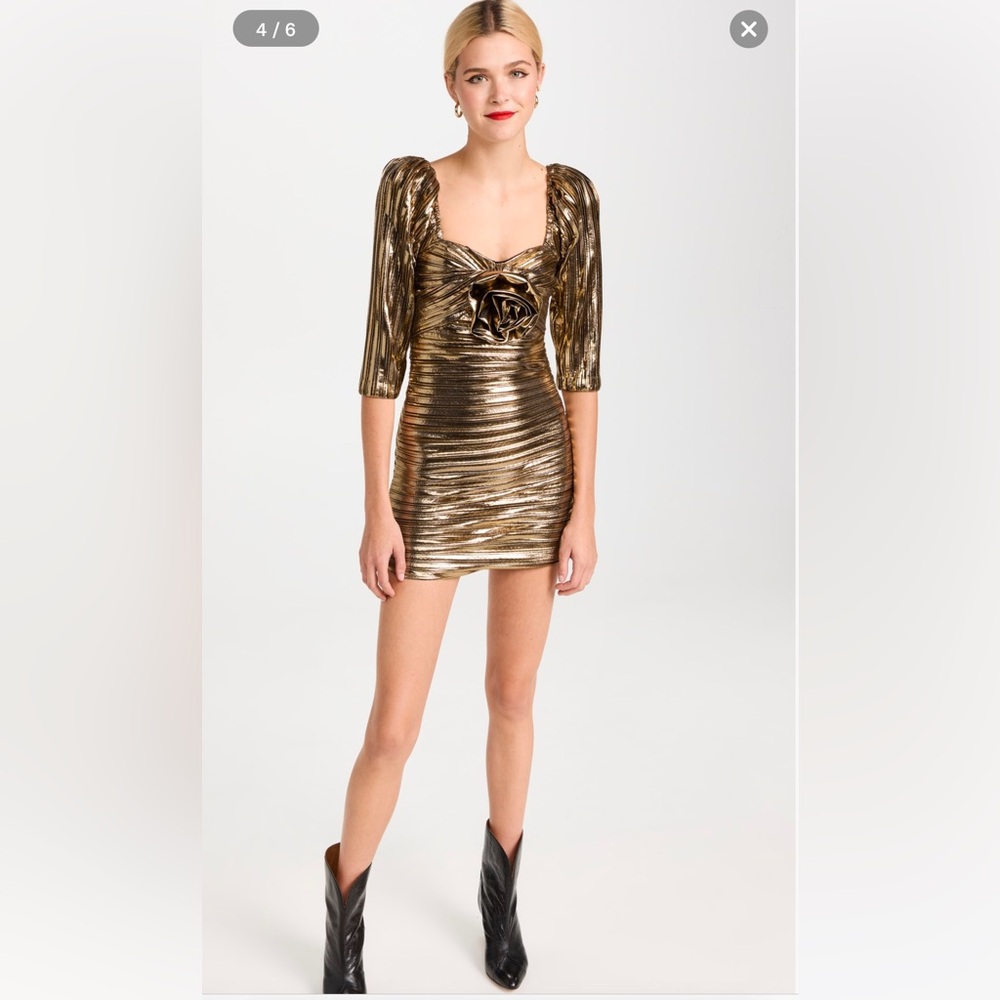 LoveShackFancy Thompson Gold Metallic Dress